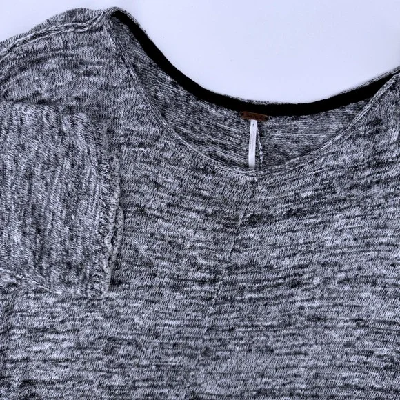 Free People Womens Large Beach Asymmetrical High Low Knit Top Blue Marl Pockets - Picture 1 of 8